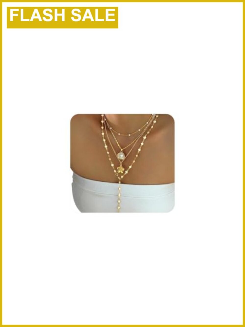 Layered Gold Flower Pearl Beaded Y-Necklace Shell Pendant Women Jewelry Gift